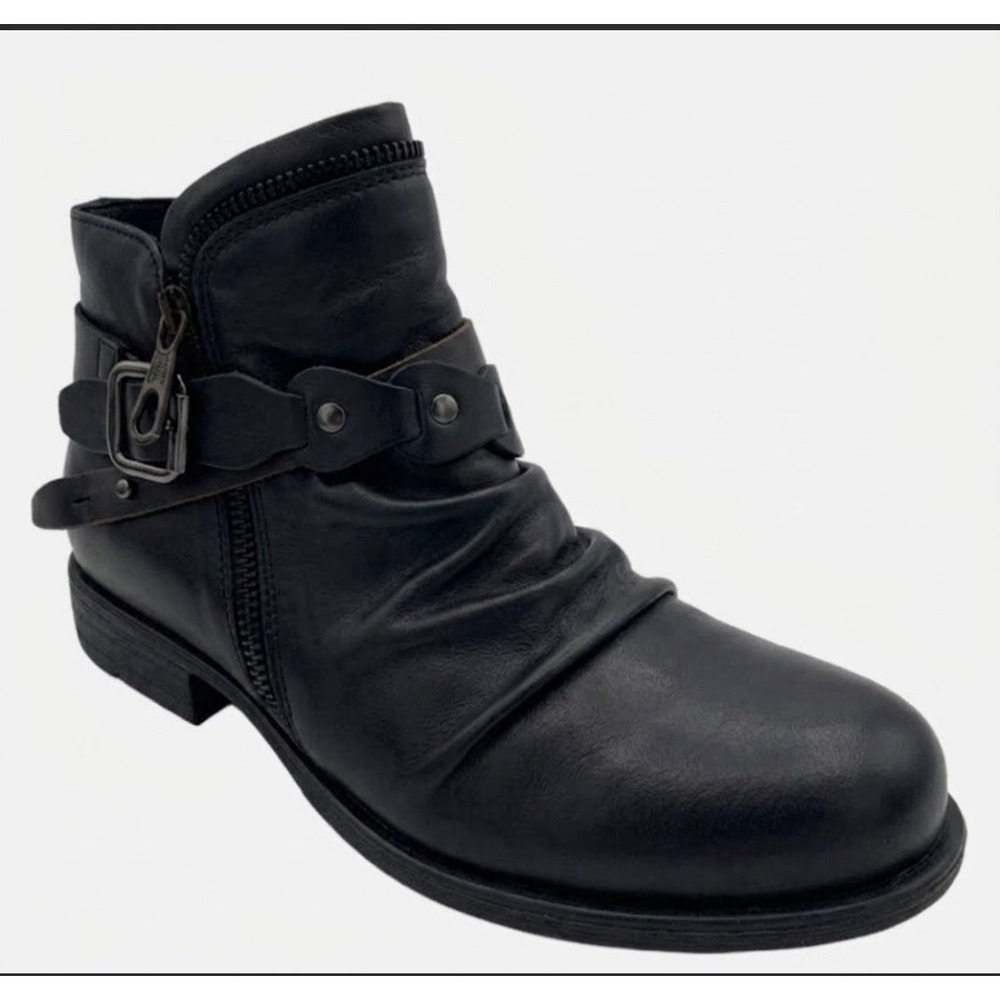 Miz Mooz Leather Buckled Ankle Boots Lagos Black Size 39 US 8.5 Wide Western